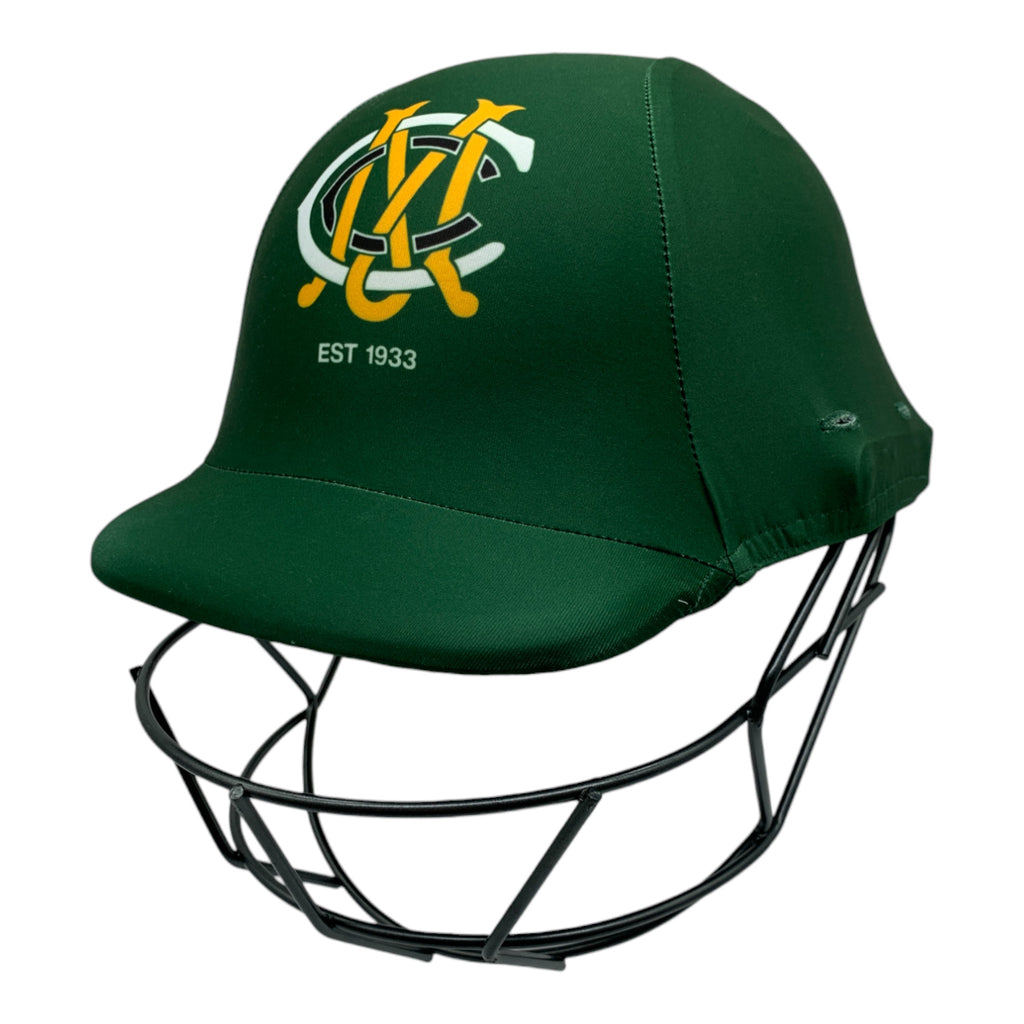 Custom made cricket helmet covers for the Mangorie Cricket Club.