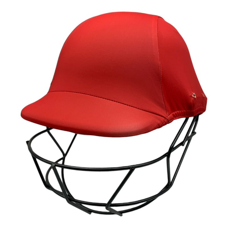 Red cricket helmet from designer helmet covers