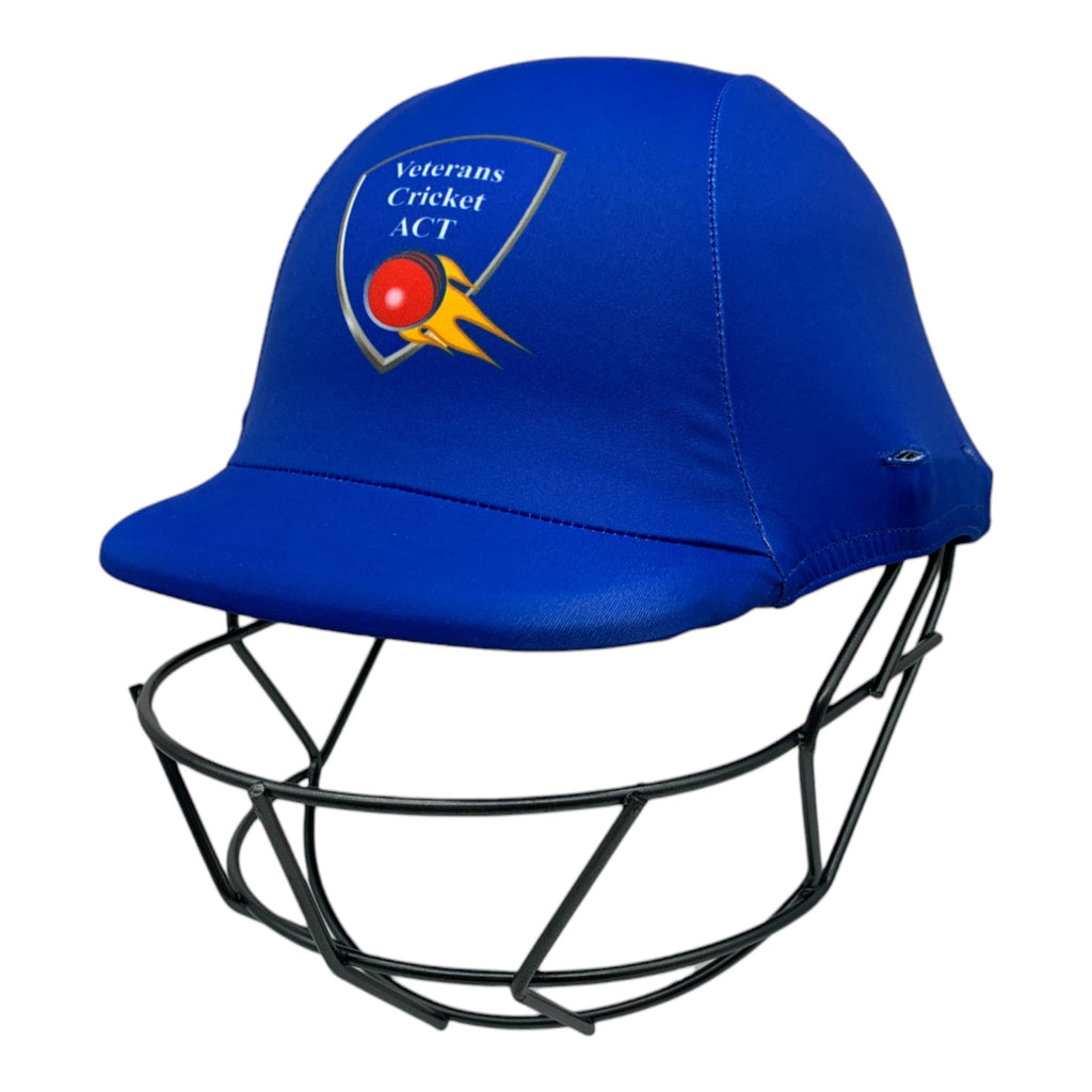 Custom made cricket helmet covers for Veterans Cricket ACT.